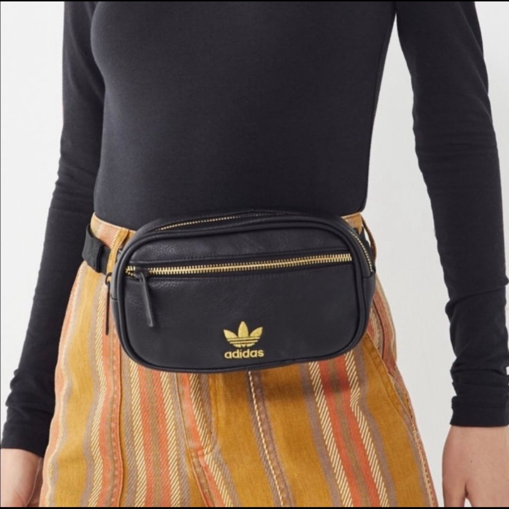 ADIDAS ORIGINALS faux LEATHER WAIST PACK, BLACK/GOLD, ONE SIZE